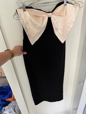 G/FORE Black Strapless Midi Dress with Blush Bow